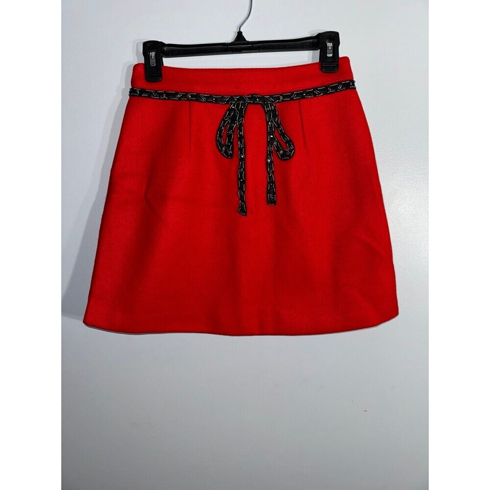 Liu Lala red wool lined skirt with embellished attached bow‎ medium